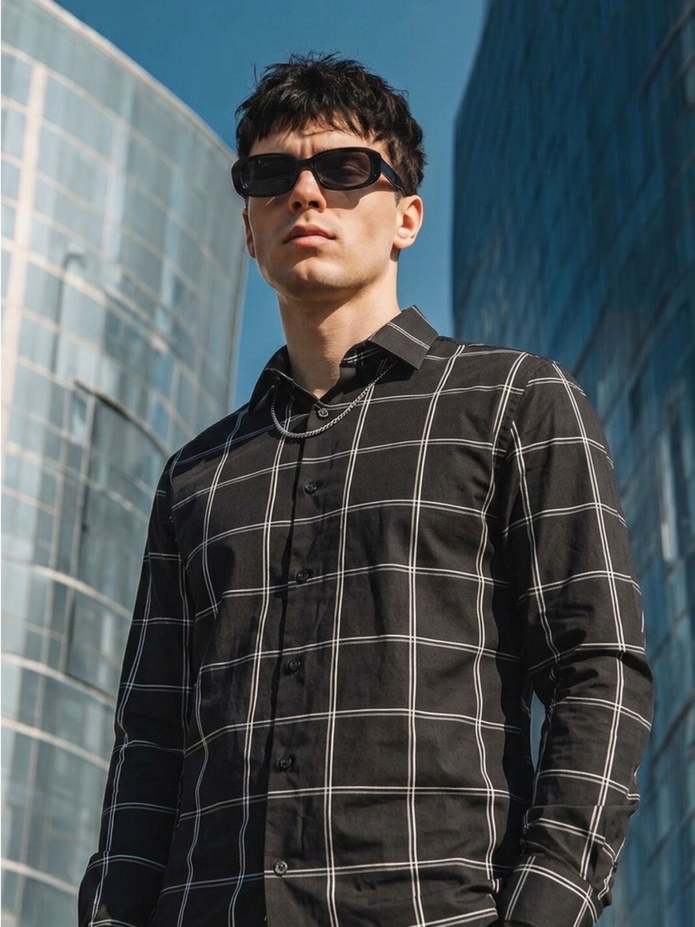 Express Black Windowpane Button-Down Shirt